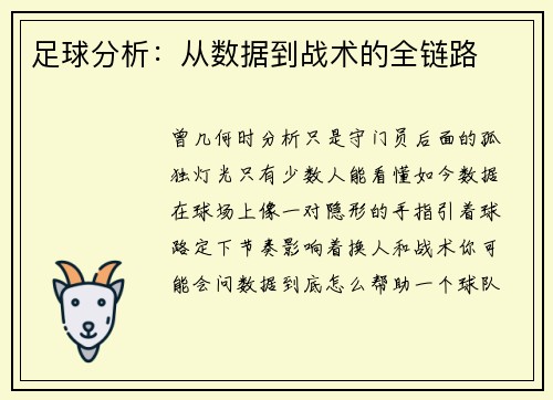 足球分析：从数据到战术的全链路